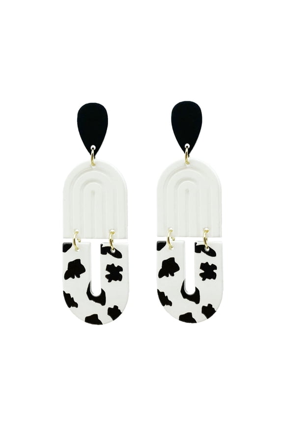 Cow Print Clay Geometric Irregular Drop Dangle Earrings for Women Unisex,Handmade Cute Polymer Clay Leopard Earrings,Boho Lightweight U shape Oval Earrings, Resin, No Gemstone