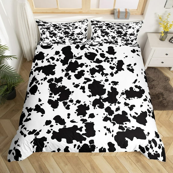 Cow Print Comforter Cover,Wild Animal Farmhouse Duvet Cover Set,Black White Bull Cowhide Quilt Cover with Zipper Closure(No Comforter)