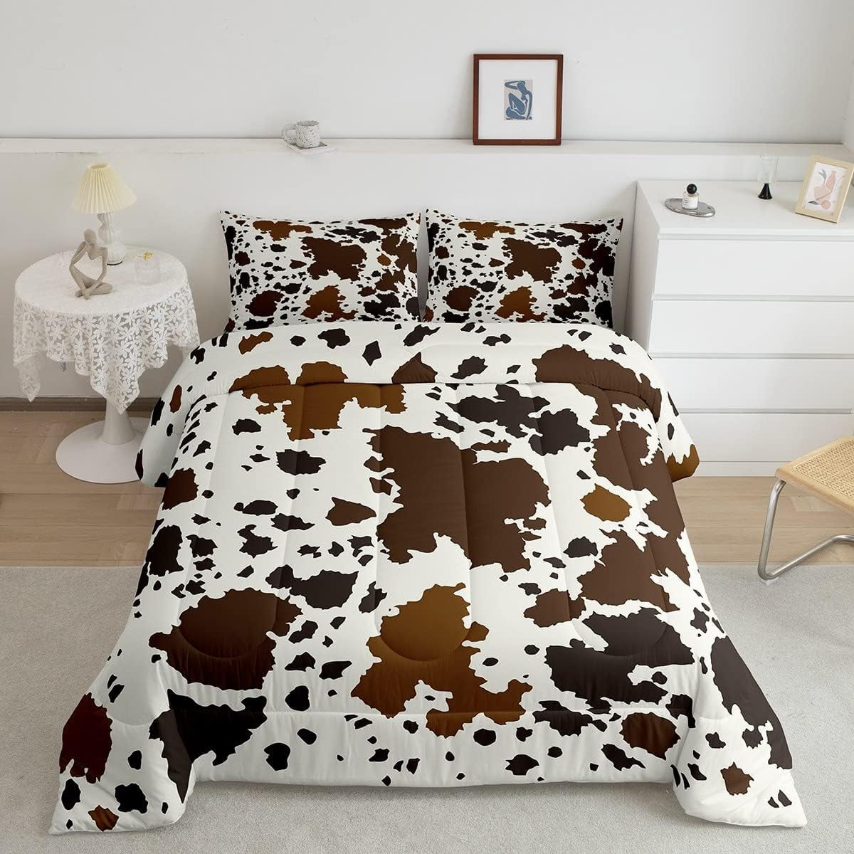 Cow Print Comforter Set Adult Women Brown Highland Cow Print