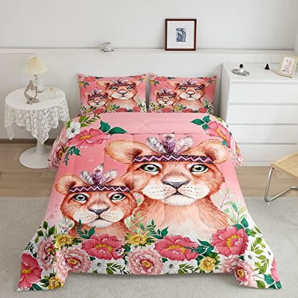 Cow Print Comforter Set Milk Cow Floral Pink Bedding Set for Boys Girls