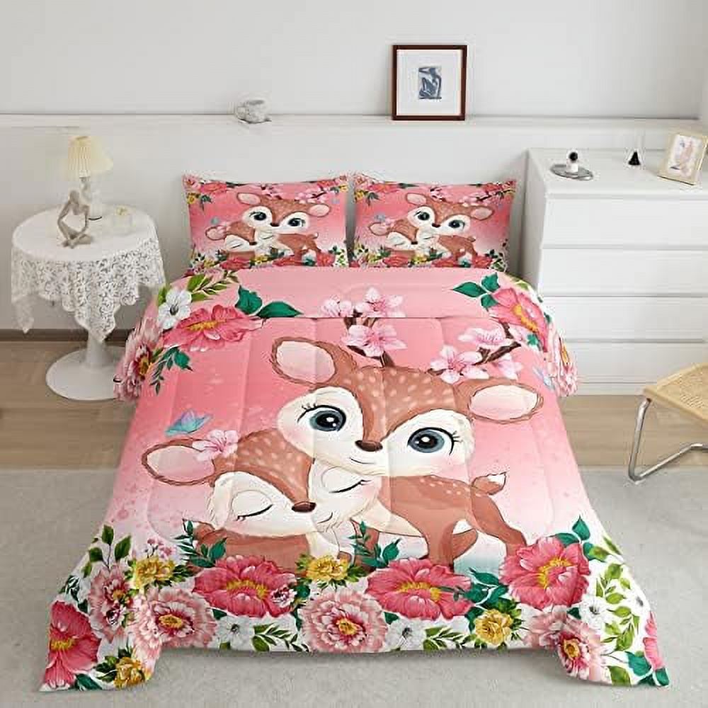 Cow Print Comforter Set Milk Cow Floral Pink Bedding Set for Boys Girls