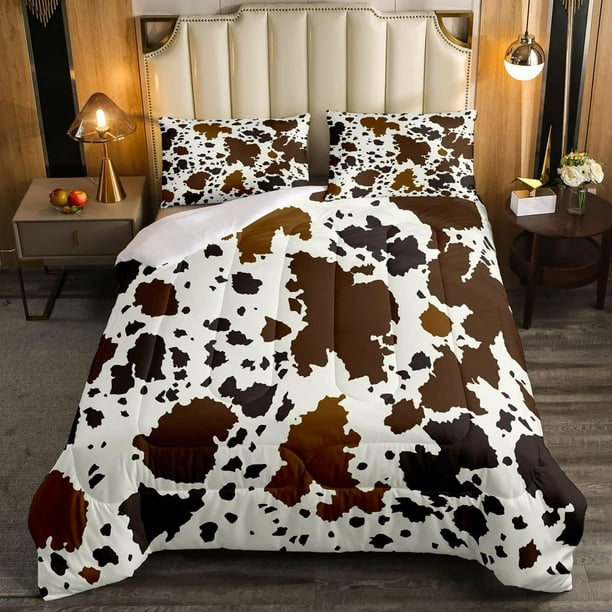 Cow Print Comforter Set Queen Size Cowhide Bedding Set for Boys Girls