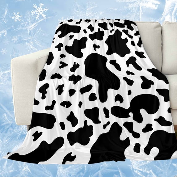 Cow Print Cooling Blanket, Lightweight Breathable Summer Throw Blanket with Double Sided Cold Effect,Modern Black White Farm Animal Patterned Picnic Beach Blankets Bed Sheet for Hot Sleepers 60"x80"