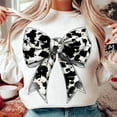 thumbnail image 1 of Cow Print Coquette Sweatshirt, Girly Western Bow Crewneck, Retro Cow Pullover, Aesthetic Western Top, Trendy Country Sweatshirt, 1 of 5