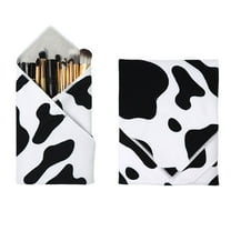 Cow Print Cosmetic Bag Travel Makeup Pouch Foldable Washable Soft Fabric Protective Wrap Organizer for Women Girls