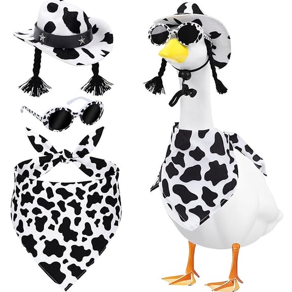 Cow Print Cowboy Themed Set With Hat Sunglasses And Bandana For 19 To 23 Inch Porch Goose Statue Western Yard Decor