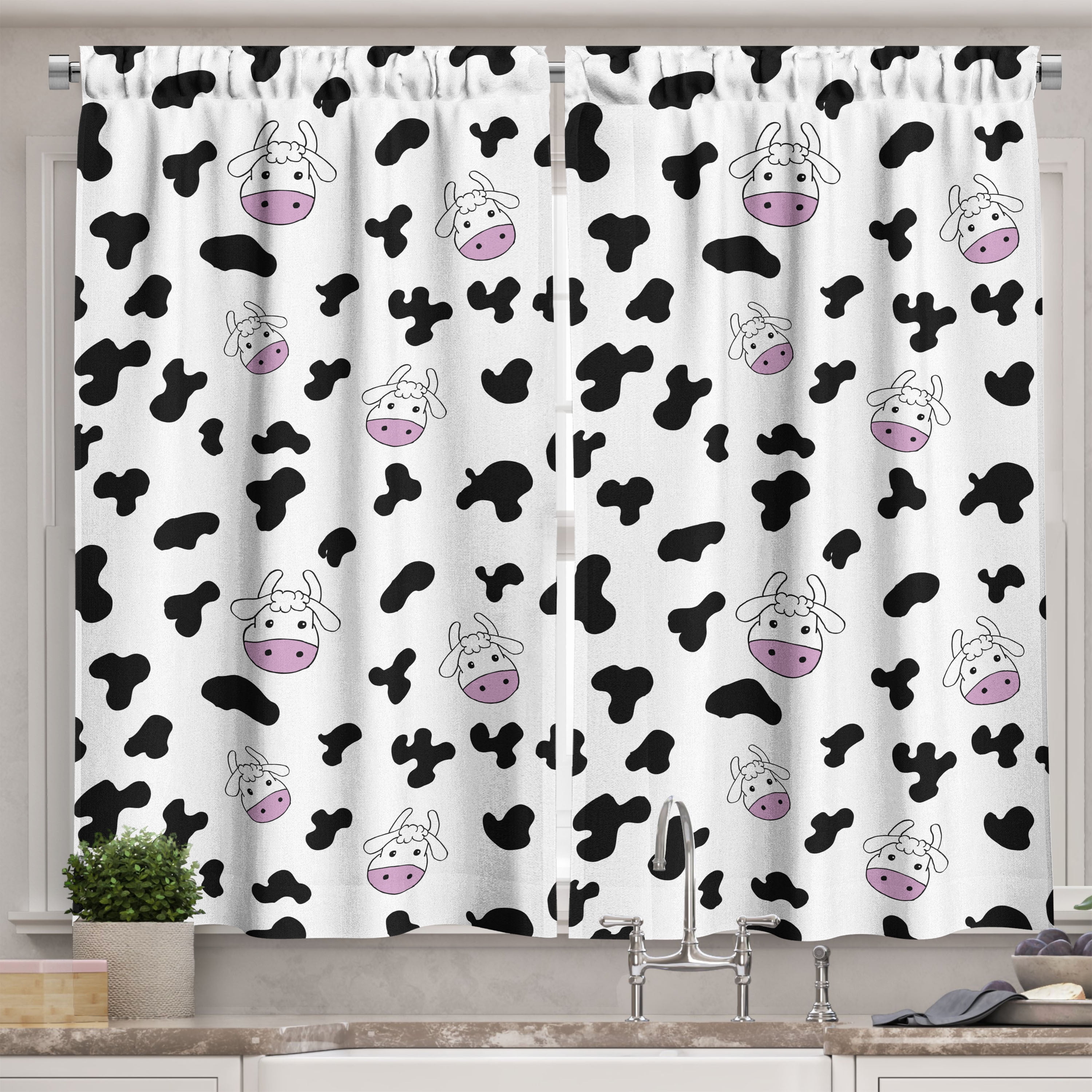 Cow Print Curtains 2 Panels Set, Animal Cow Hide Pattern Doodle Cartoon ...