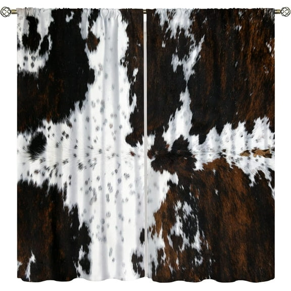 Cow Print Curtains, Animal Fur Skin Curtains Brown Cowhide Western Farm Window Treatments for Kids, Wild Animal 3D Print Rustic Hunter Theme 2 Panel Sets, 84x84 Inch