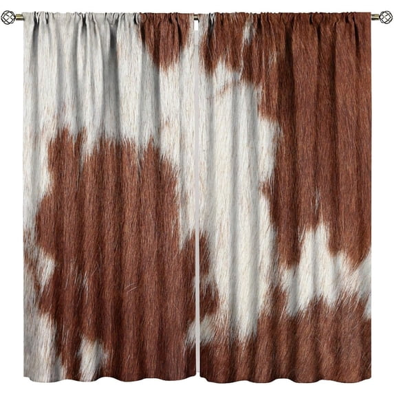 Cow Print Curtains,Cowhide Curtains Rustic Farm Western Brown Cow Pattern Blackout Print Rod Pocket Window Drapes for Bedroom Living Room 42x54in