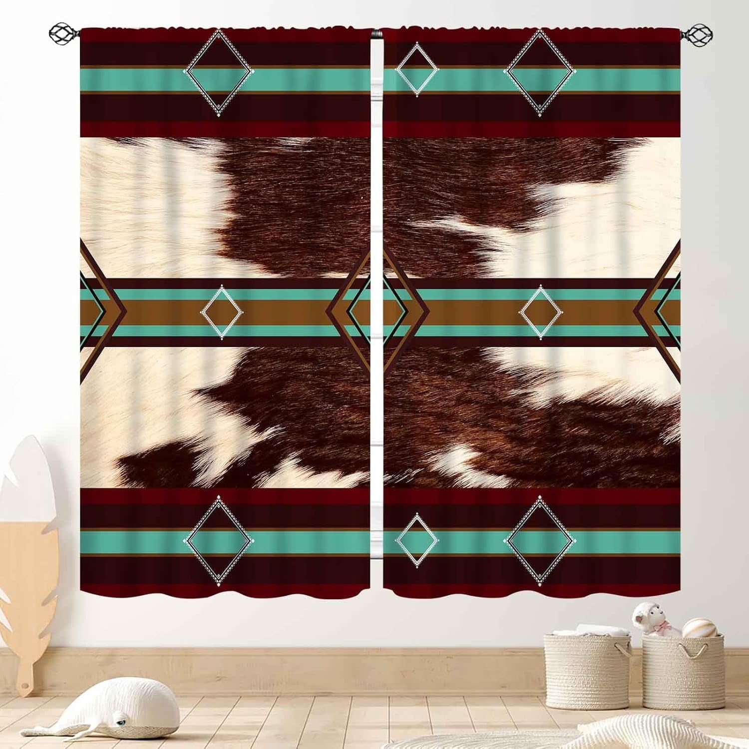 Cow Print Curtains, Rustic Brown Cowhide Pattern Farmhouse Western ...