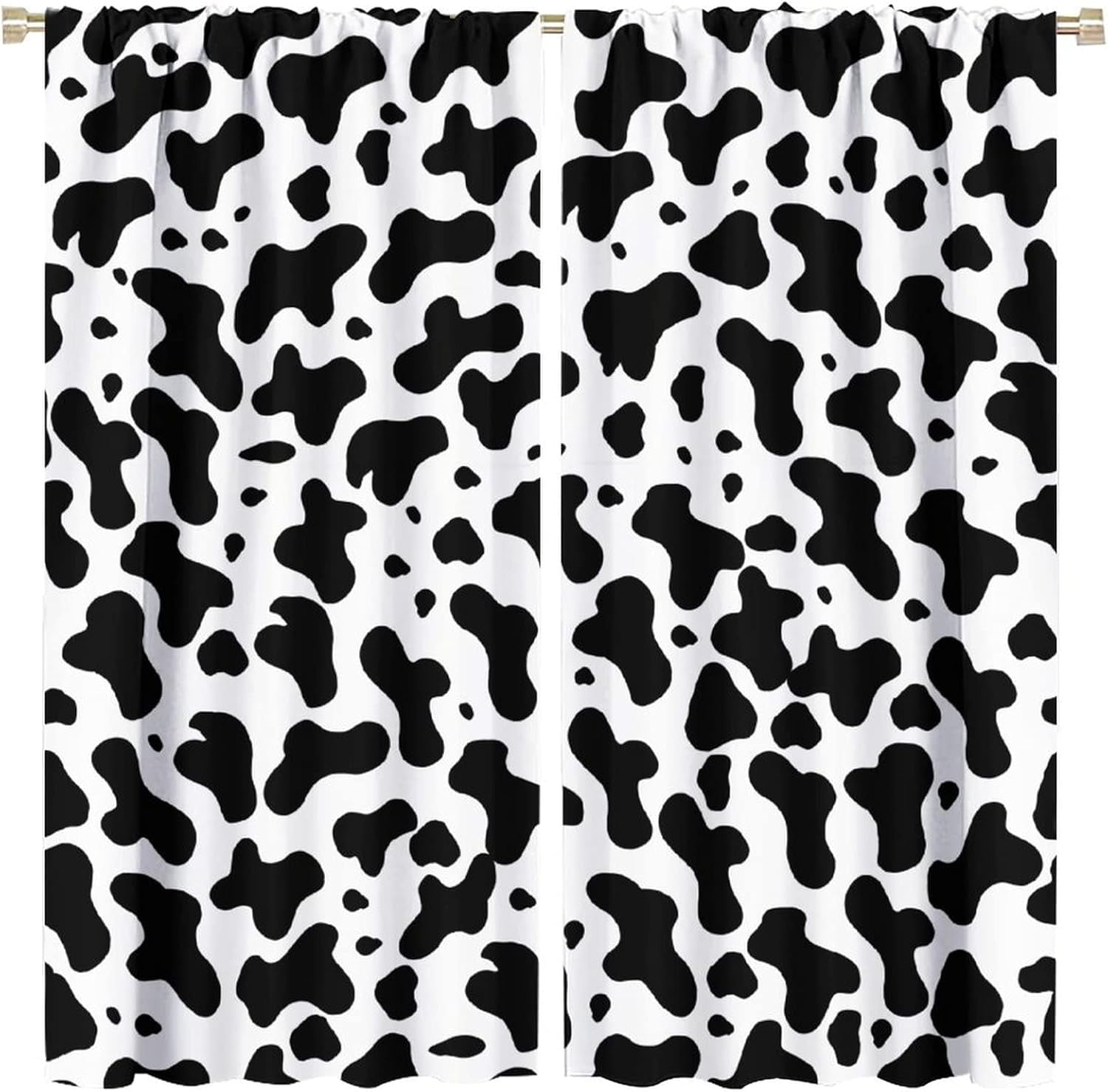 Cow Print Curtains Rustic Farmhouse Animal Black and White Spots Pattern Blackout Print Rod Pocket Window Drapes for Bedroom Living Room 42x54in