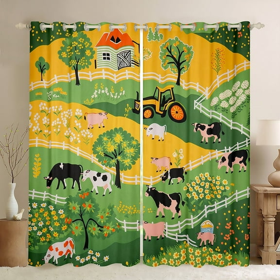 Cow Print Curtains Tractor 30%-50% Blackout Curtains Western Farmstyle Bedroom Curtains Rustic Farmhouse Cow Print Window Curtains Farm Animal Milk Cow Living Room Curtains,2 Panels 38"Wx45"L