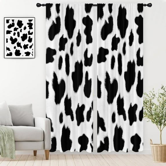Cow Print Curtains Western Animal Black and White Cute Nursery Kids Cowhide 42x84 Inch Rod Pocket for Bedroom Living Dining Room Decor Window Drapes Treatment Fabric 2 Panels