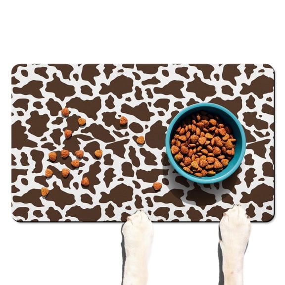 Cow Print Dog Food Mat with Durable Waterproof Backing – Rustic Farmhouse Style Pet Feeding Mat, Absorbent, Non-Slip, Easy Clean for Dog and Cat Owners
