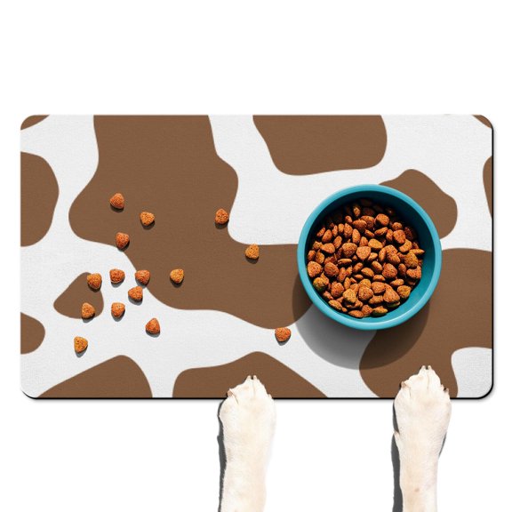 Cow Print Dog Food Mat with Durable Waterproof Backing – Rustic Farmhouse Style Pet Feeding Mat, Absorbent, Non-Slip, Easy Clean for Dog and Cat Owners