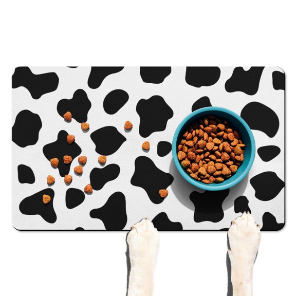 Cow Print Dog Food Mat with Durable Waterproof Backing – Rustic Farmhouse Style Pet Feeding Mat, Absorbent, Non-Slip, Easy Clean for Dog and Cat Owners