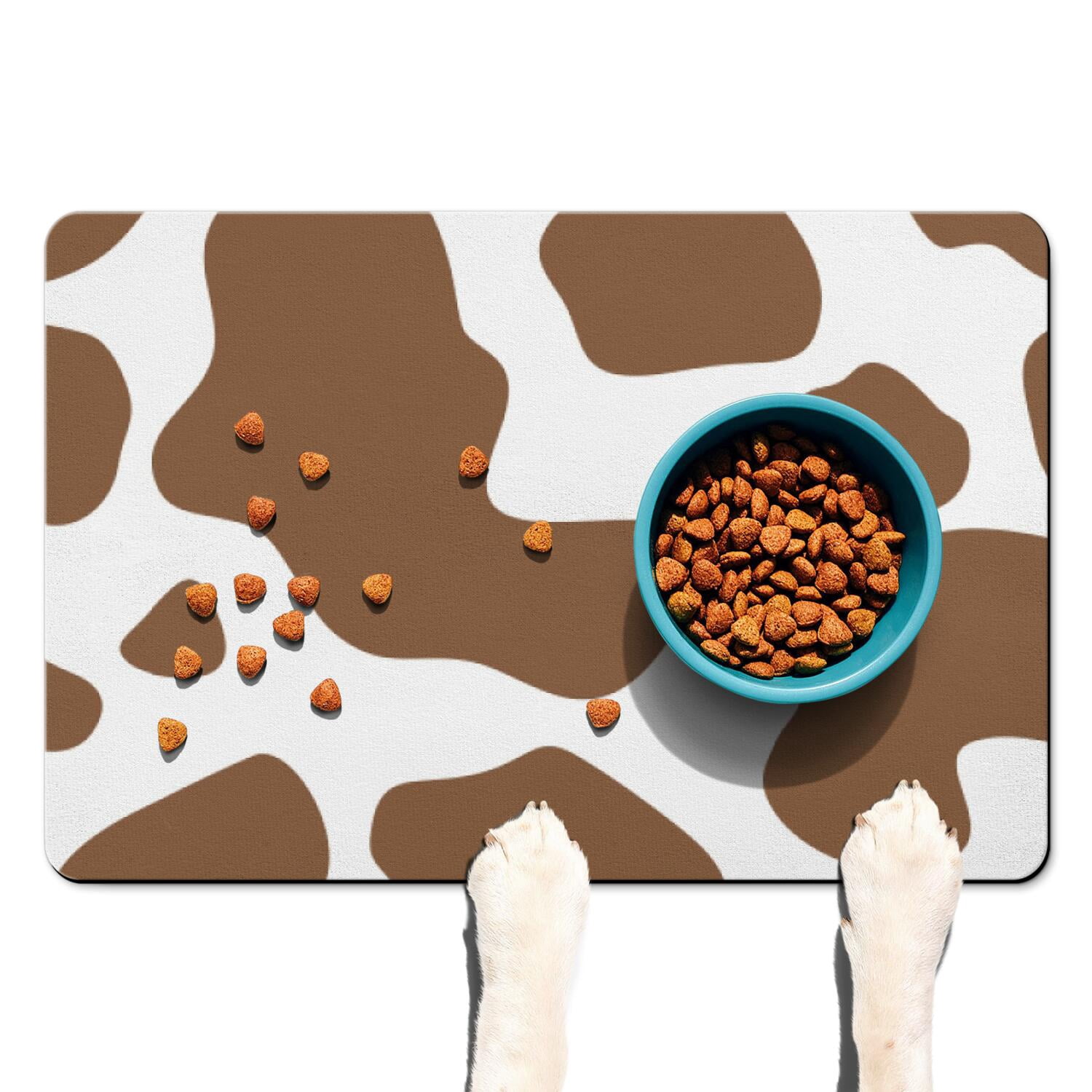 Visual Reference: Cow Print Dog Food Mat With Durable Waterproof Backing