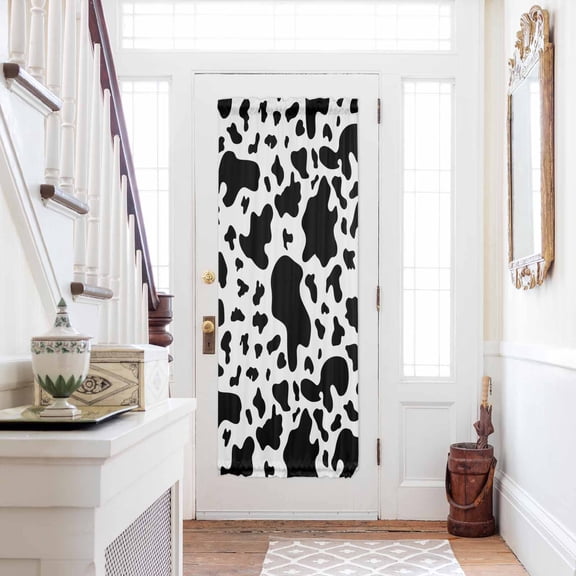 Cow Print Door Curtains for Door Window, French Sidelight Front Back Door Curtains With Tieback, Modern Black White Farm Animal Patterned Kitchen Rod Pocket Drapes Panel, 25"x72"
