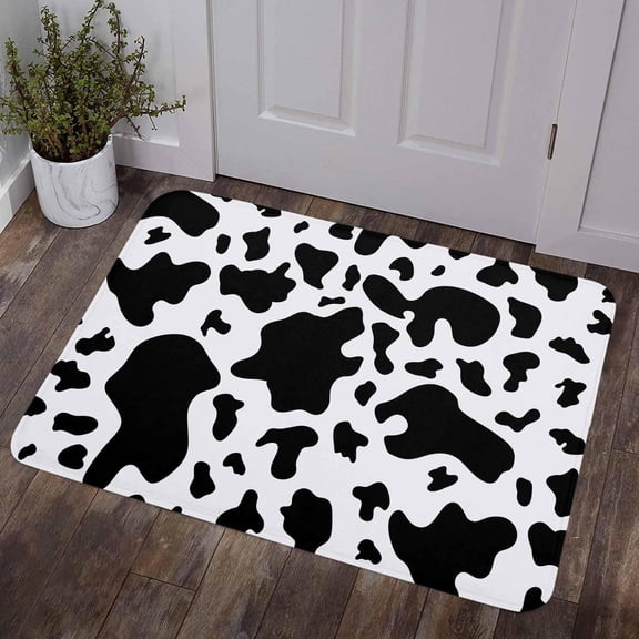 Cow Print Door Mat 16 x 24 Inch Indoor Outdoor Low Profile Non Slip Entryway Rug Black and White Farm Pattern Front Door Mat for Garden or Patio