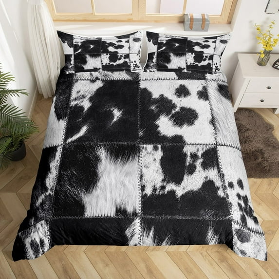 Cow Print Duvet Cover King Grey Cowhide Comforter Cover Teens Adult Patchwork Cow Print Bedding Set Farmhouse Western Cowboy Black Quilt Cover Soft Microfiber Bed Sets