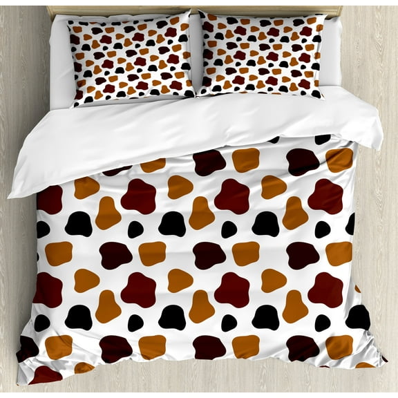 Cow Print Duvet Cover Set, Cow Skin Animal Abstract Spots Milk Dalmatian Barnyard Camouflage Dots, Decorative 3 Piece Bedding Set with 2 Pillow Shams, Calking Size, White Brown Black, by Ambesonne