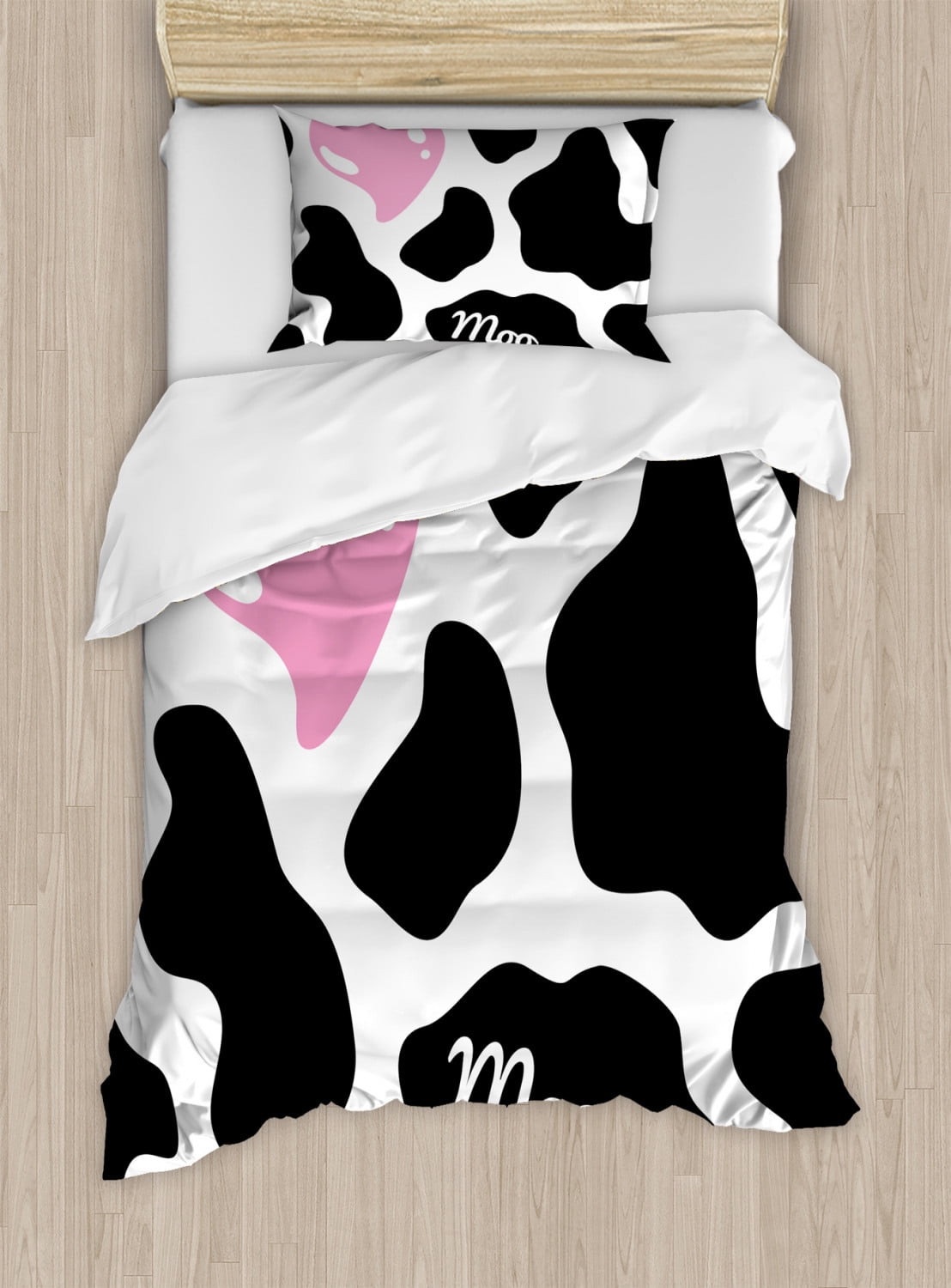 Twin Size Black and White Cow Print Duvet Cover Set