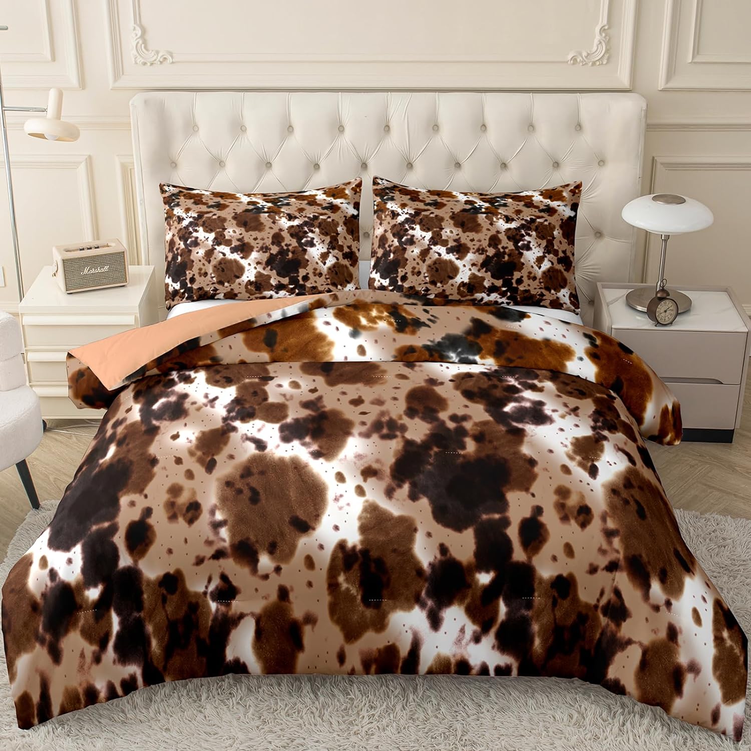 Cow Print Duvet Set Queen Size Black Brown White Western Cow Print ...