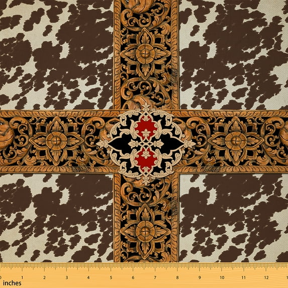 Cow Print Fabric by the Yard, White Brown Cowhide Upholstery Fabric, Animal Skin Print Decorative Fabric, Farmhouse Cow Print Outdoor Fabric, Diy Art Waterproof Fabric for Quilting, 5 Yards