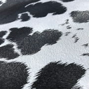 Cow Print Faux Leather, Textured Animal Hide Vinyl, Embossed Upholstery Craft and DIY Pleather - Fabric by The Yard (Black on White)