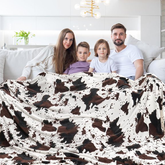 Cow Print Fleece Blanket King Size 90"x108" Dark Brown