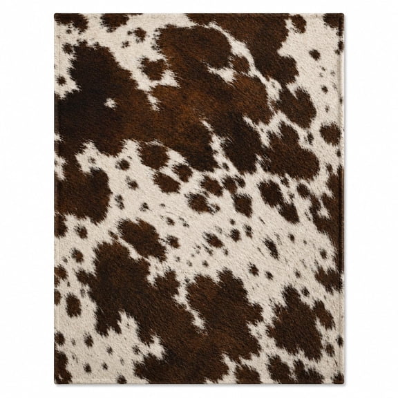 Cow Print Western Farmhouse Style Fleece Throw Blanket, Soft 280 Gsm Polyester, Rustic Decor for Couch, Sofa & Bed