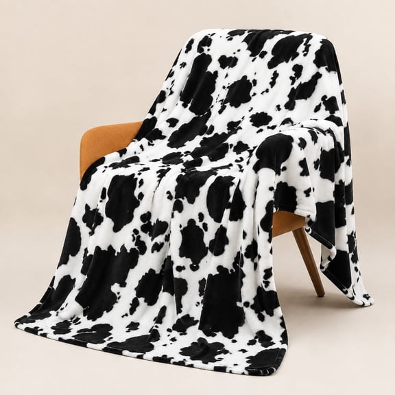 Cow Print Fleece Throw Blanket, 280 GSM Polyester Soft Blanket