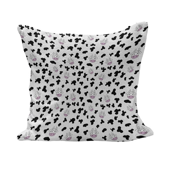 Cow Print Fluffy Throw Pillow Cushion Cover, Animal Cow Hide Pattern Doodle Cartoon Drawing Farming Husbandry, Decorative Square Accent Pillow Case, 36" x 36", Black White Lilac, by Ambesonne
