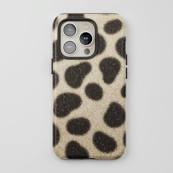 Cow Print For All iPhone Series Protective Phone Case Animal Print Brown Beige Glitter