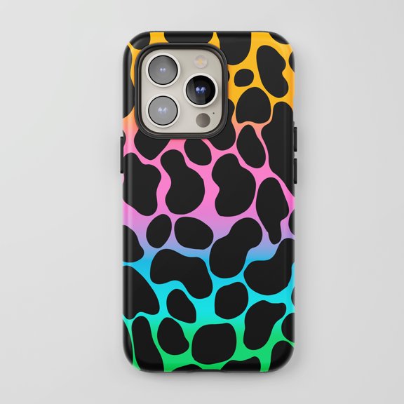 Cow Print For All iPhone Series Protective Phone Case Gradient Rainbow