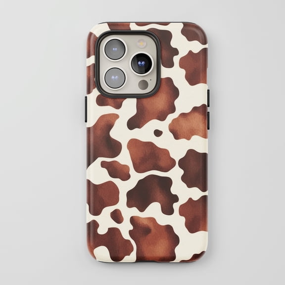 Cow Print For All iPhone Series Tough Phone Case Animal Print Brown Cream