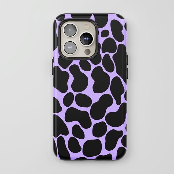 Cow Print For All iPhone Series Tough Phone Case Purple Black