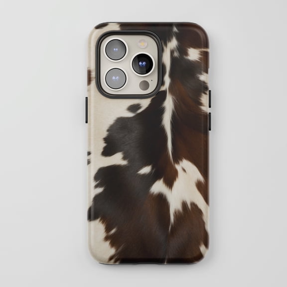 Cow Print For All iPhone Series Tough Phone Case Western Brown White