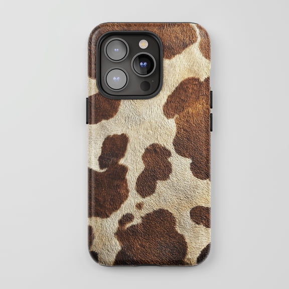 Cow Print For iPhone Phone Case Realistic Animal Pattern Brown White
