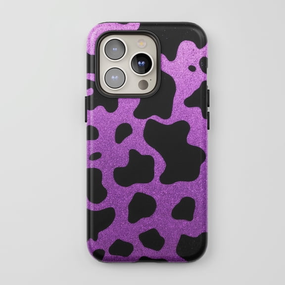 Cow Print For iPhone Series Protective Phone Case Glitter Purple Black
