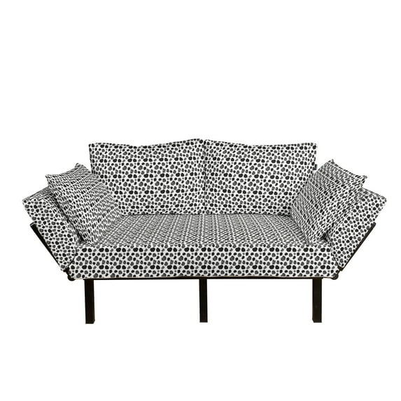 Cow Print Futon Couch, Black and White Striped Dots with Abstract Style Farm Animal Hide Agriculture, Daybed with Metal Frame Upholstered Sofa for Living Dorm, Loveseat, Black White, by Ambesonne
