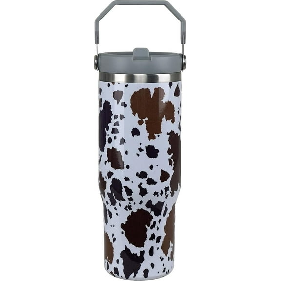 Cow Print Gifts for Women 30oz Tumbler with Handle Cow Print Cup Insulated Tumblers with Flip Straw and Top Handle Stainless Steel 30oz Coffee Mug