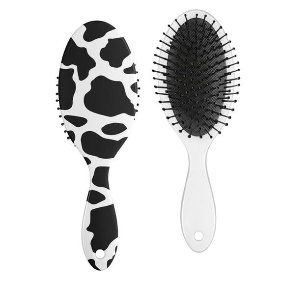 Cow Print Hair Brush, Rustic Farmhouse Detangler Hairbrush with Black and White Pattern, Soft Bristle Paddle Brush for Wet & Dry Hair, Cute Cartoon Design for Women Men Kids, Gift Ready