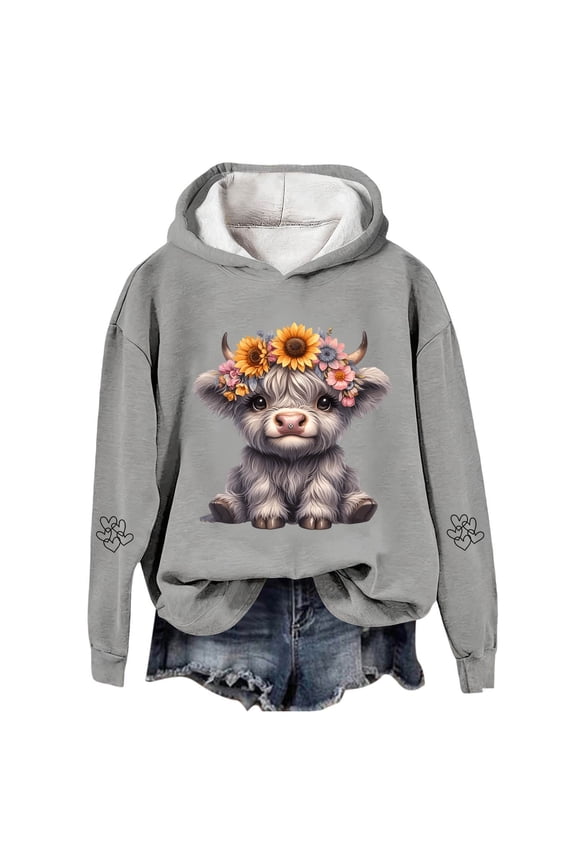 Cow Print Hoodie Festive Western Graphic Pullover for Cozy Sweatshirt Holiday Themed Top