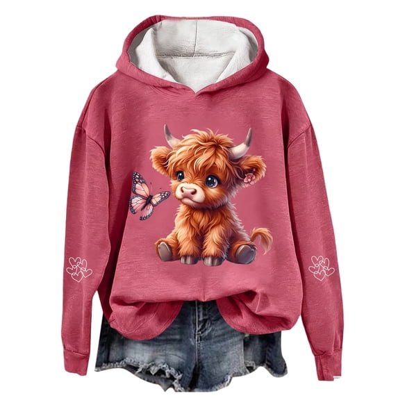 Cow Print Hoodie Western Holiday Graphic Pullover Sweatshirt Cozy Top
