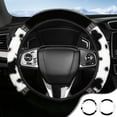 thumbnail image 1 of Cow Print Lint Steering Wheel Cover – Pink Polyester, Winter Warm, Rhinestone Studded, Elastic Fit, Soft Comfortable , Standard Size, Women’s Car Accessory, 1 of 6