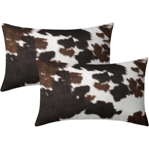 Cow Print Lumbar Pillow Covers 12x20 Inch Black Brown White Cowhide Throw Pillow Covers Set of 2 Farmhouse Rustic Pillowcases Cotton Cushion Covers for Couch Bed Sofa Chair Western Home Decor
