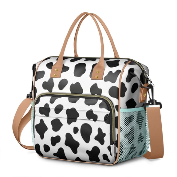 Cow Print Lunch Bag – Cute Country Style Insulated Lunch Box for Adults with Leakproof Compartments, Reusable Cooler Tote with Cartoon Cow Pattern for Teachers, Office, Picnic or Travel