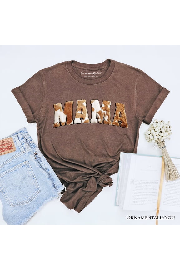 Cow Print Mama Western T-Shirt, Faux Cowhide Mom Tee