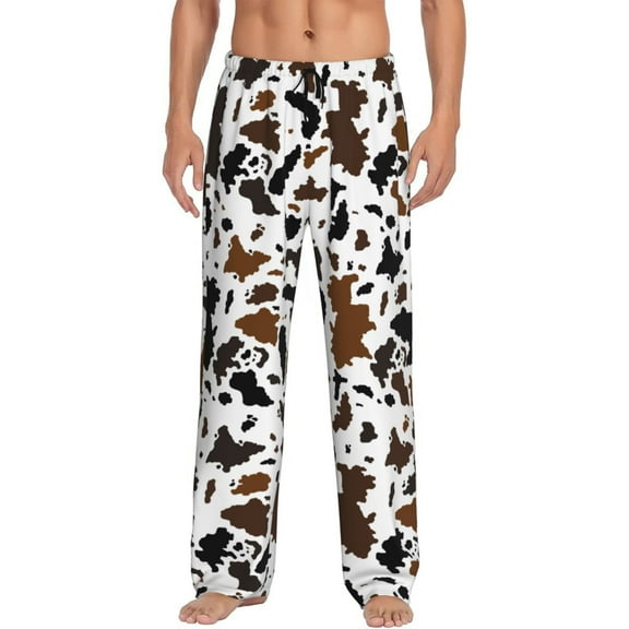 Cow Print Men's Pajama Pants Soft Breathable Sleep Lounge Pants With Pockets, Elastic Waist PJS Bottoms For Nightwear & Home Large